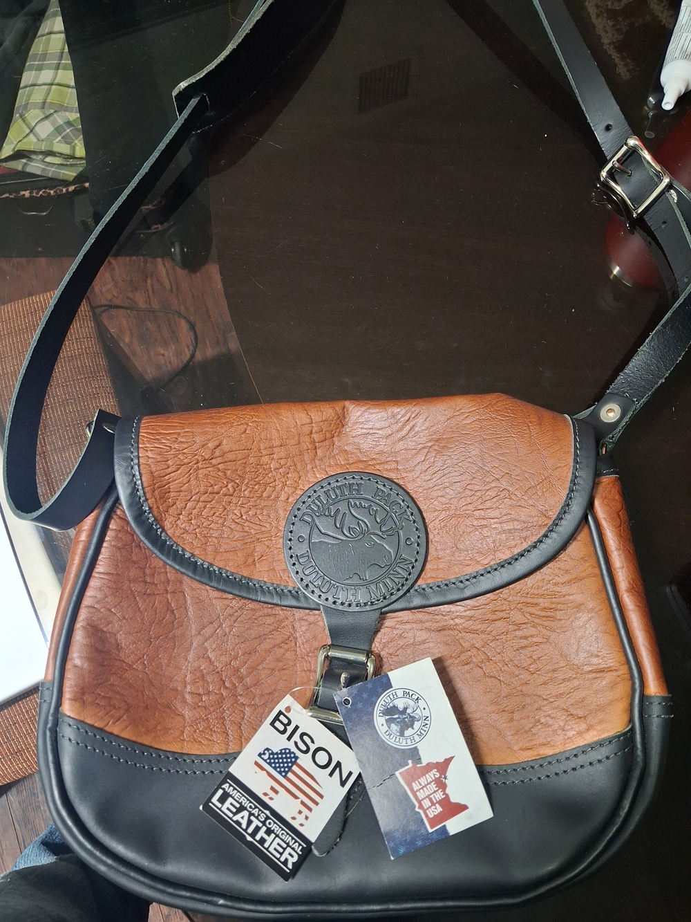 Genuine Leather Two-Tone Brown & Black Crossbody Bag for Women